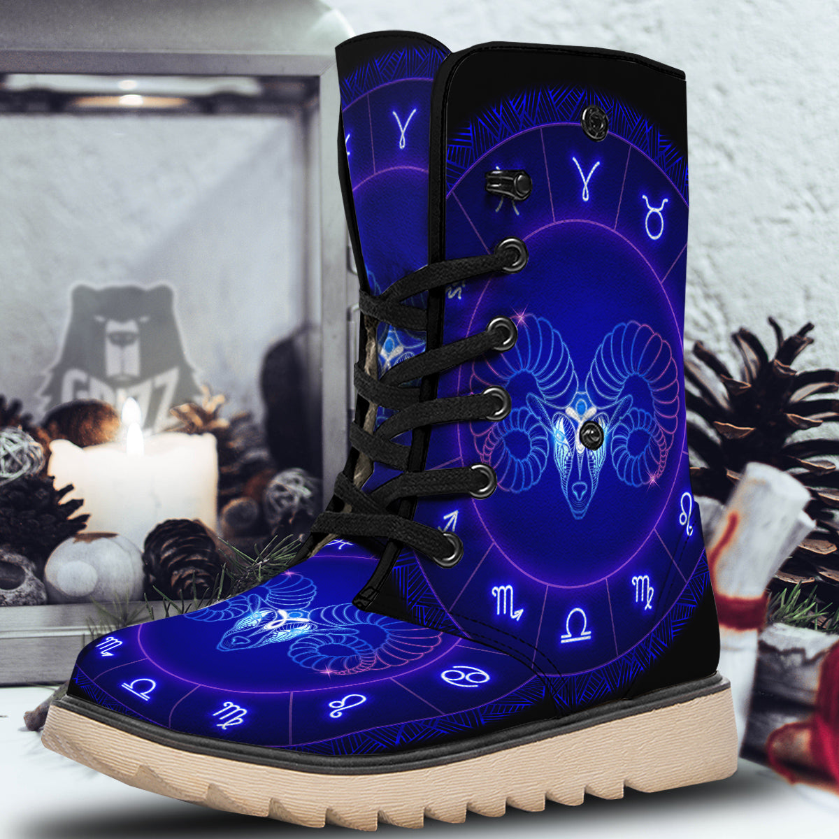 Zodiac Sign Dark Aries Print Snow Boots-grizzshop