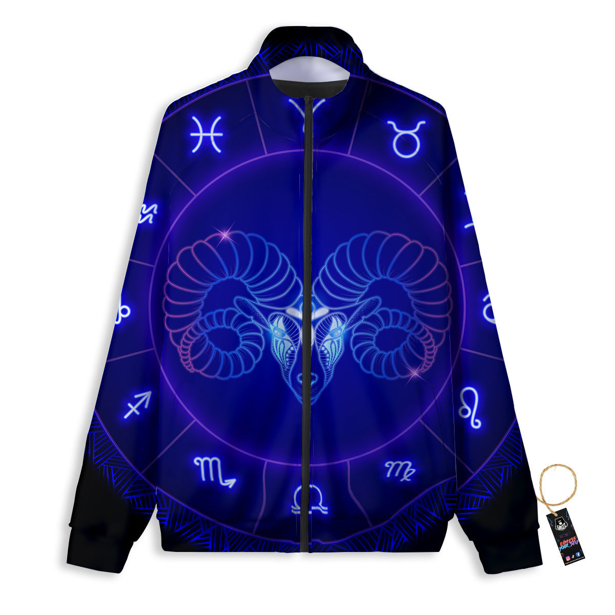 Zodiac Sign Dark Aries Print Track Jacket-grizzshop
