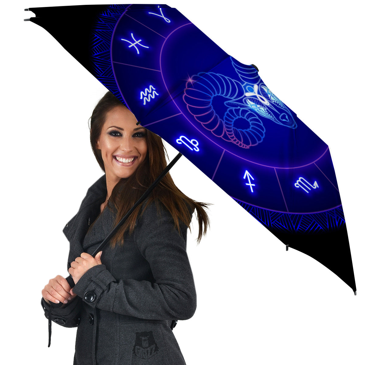 Zodiac Sign Dark Aries Print Umbrella-grizzshop