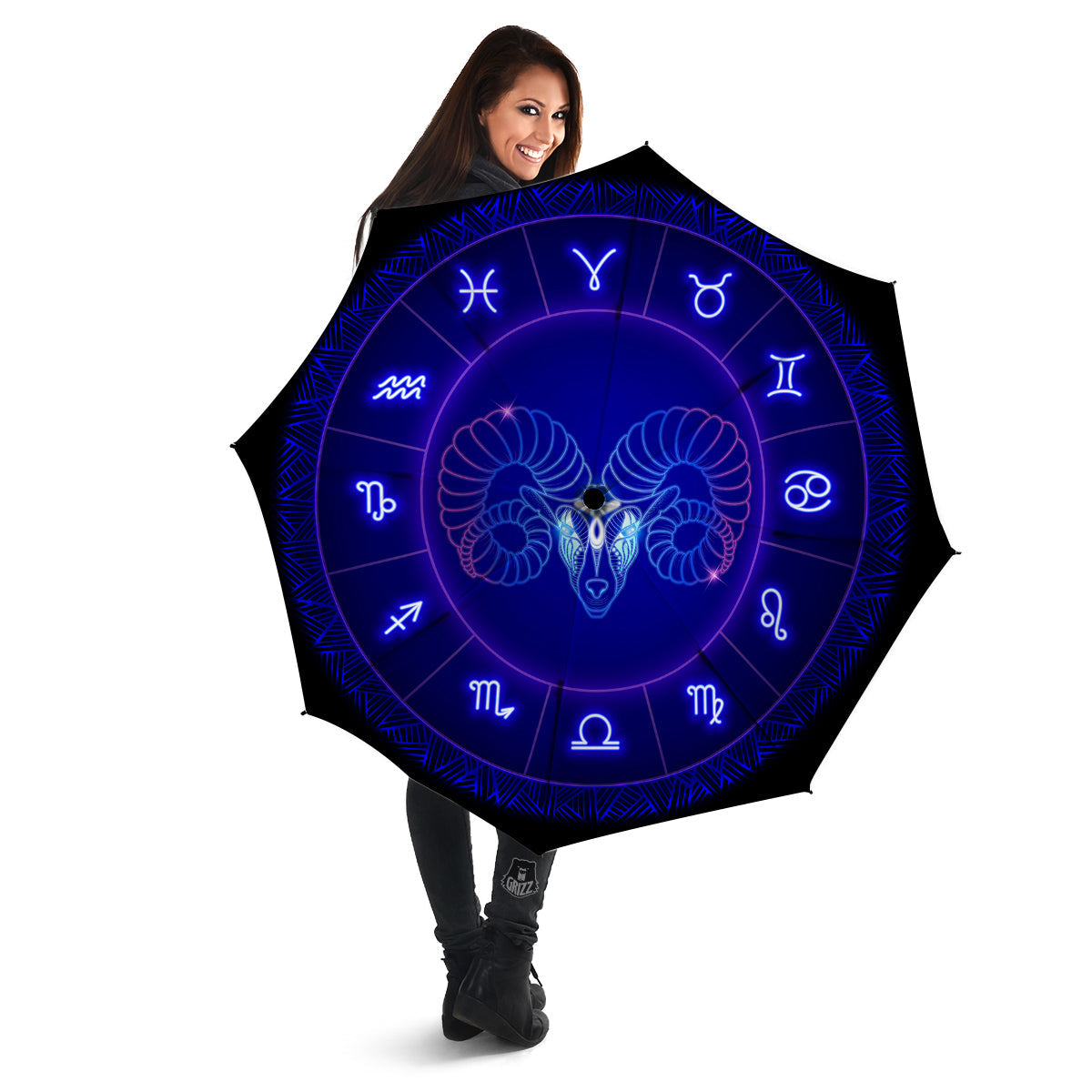Zodiac Sign Dark Aries Print Umbrella-grizzshop
