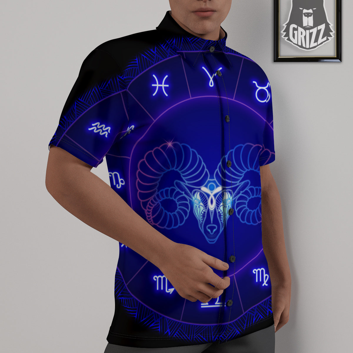 Zodiac Sign Dark Aries Print Untucked Shirts-grizzshop