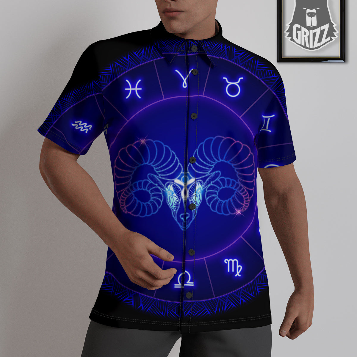 Zodiac Sign Dark Aries Print Untucked Shirts-grizzshop