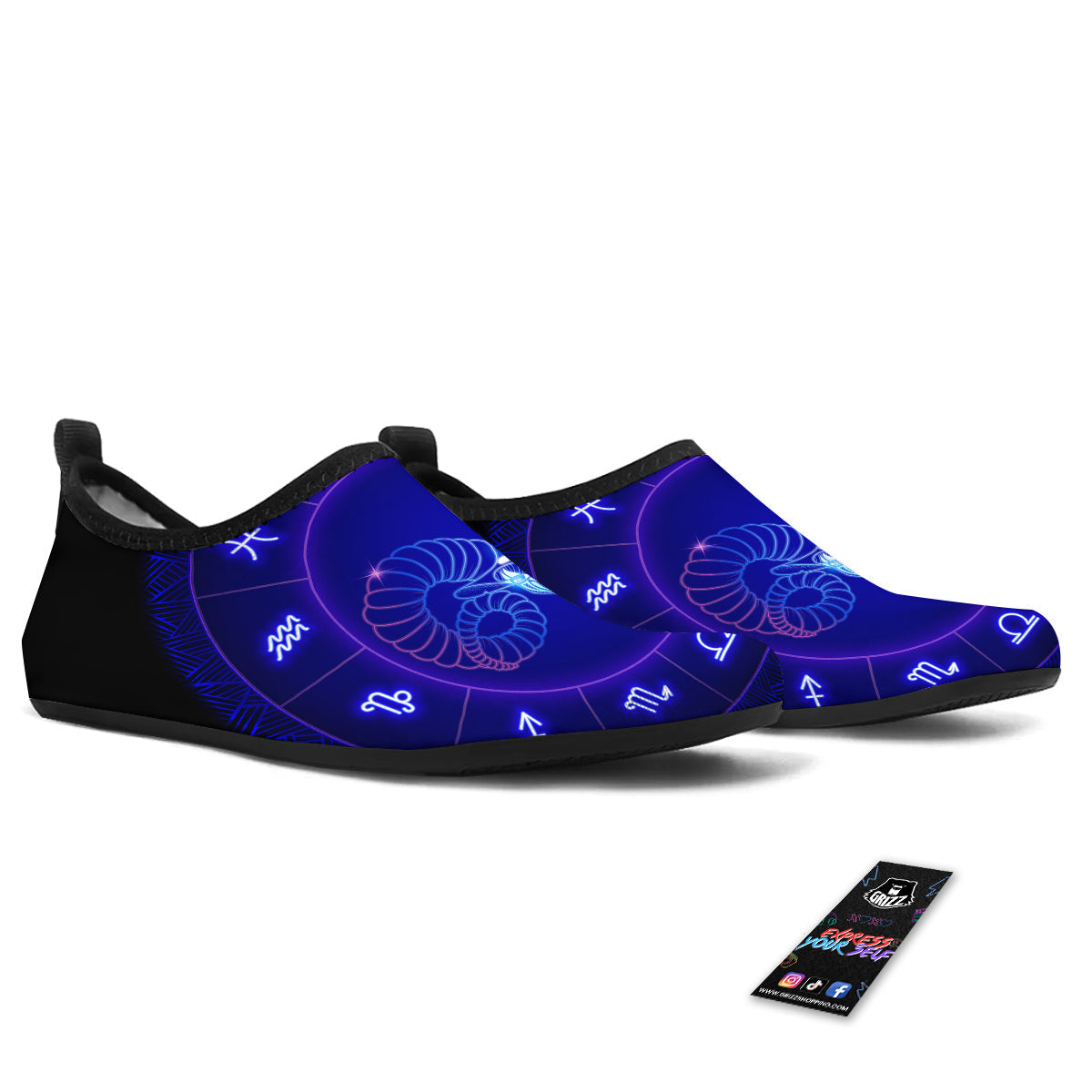Zodiac Sign Dark Aries Print Water Shoes-grizzshop