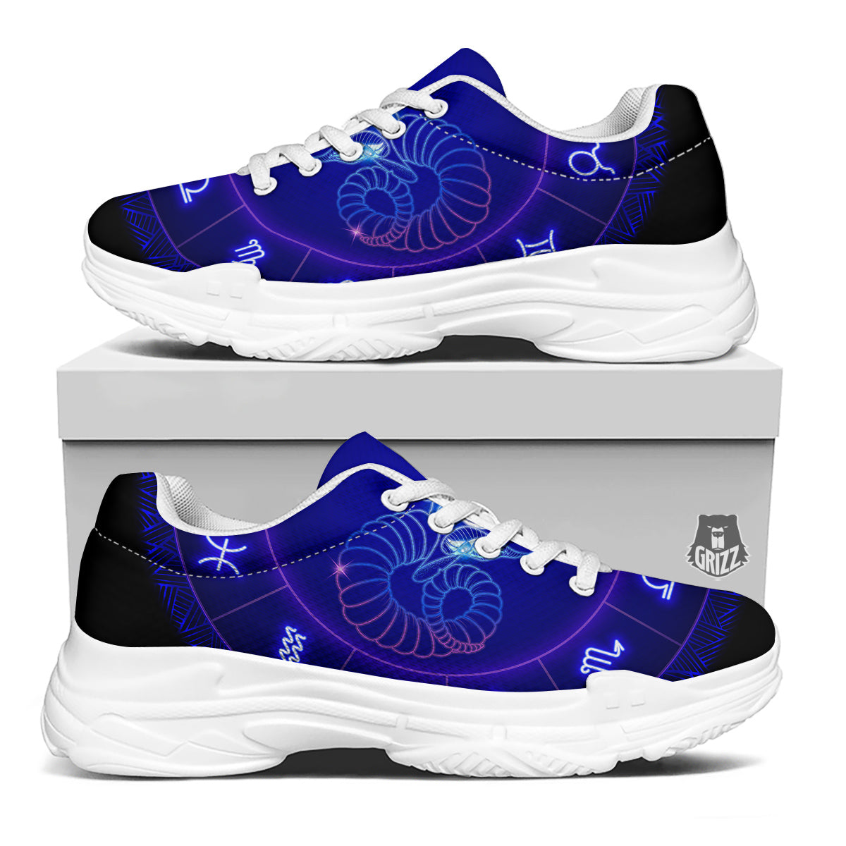Zodiac Sign Dark Aries Print White Chunky Shoes-grizzshop