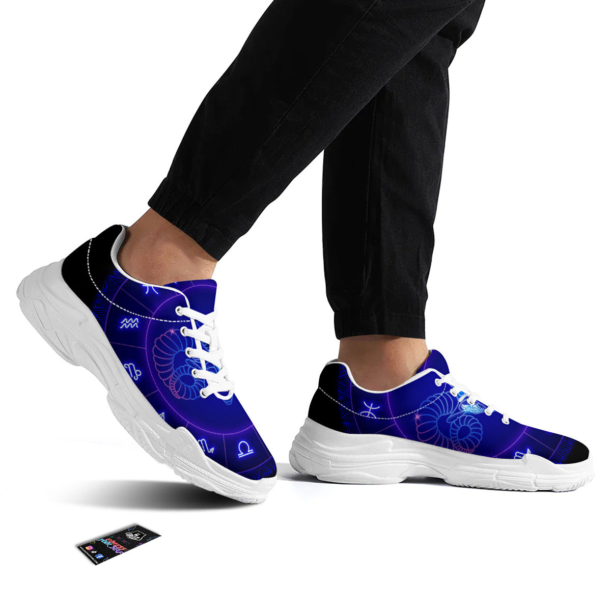 Zodiac Sign Dark Aries Print White Chunky Shoes-grizzshop