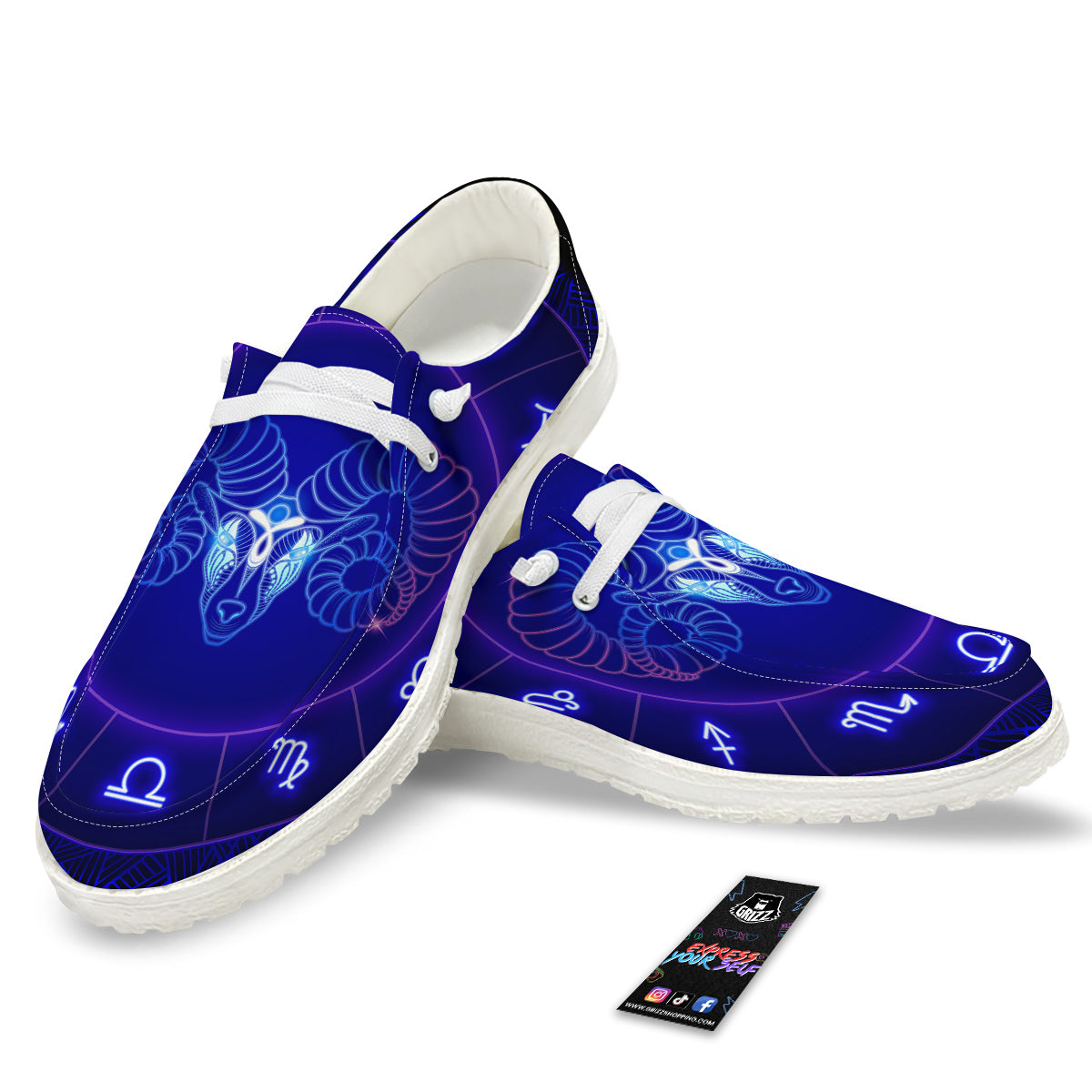 Zodiac Sign Dark Aries Print White Loafers-grizzshop