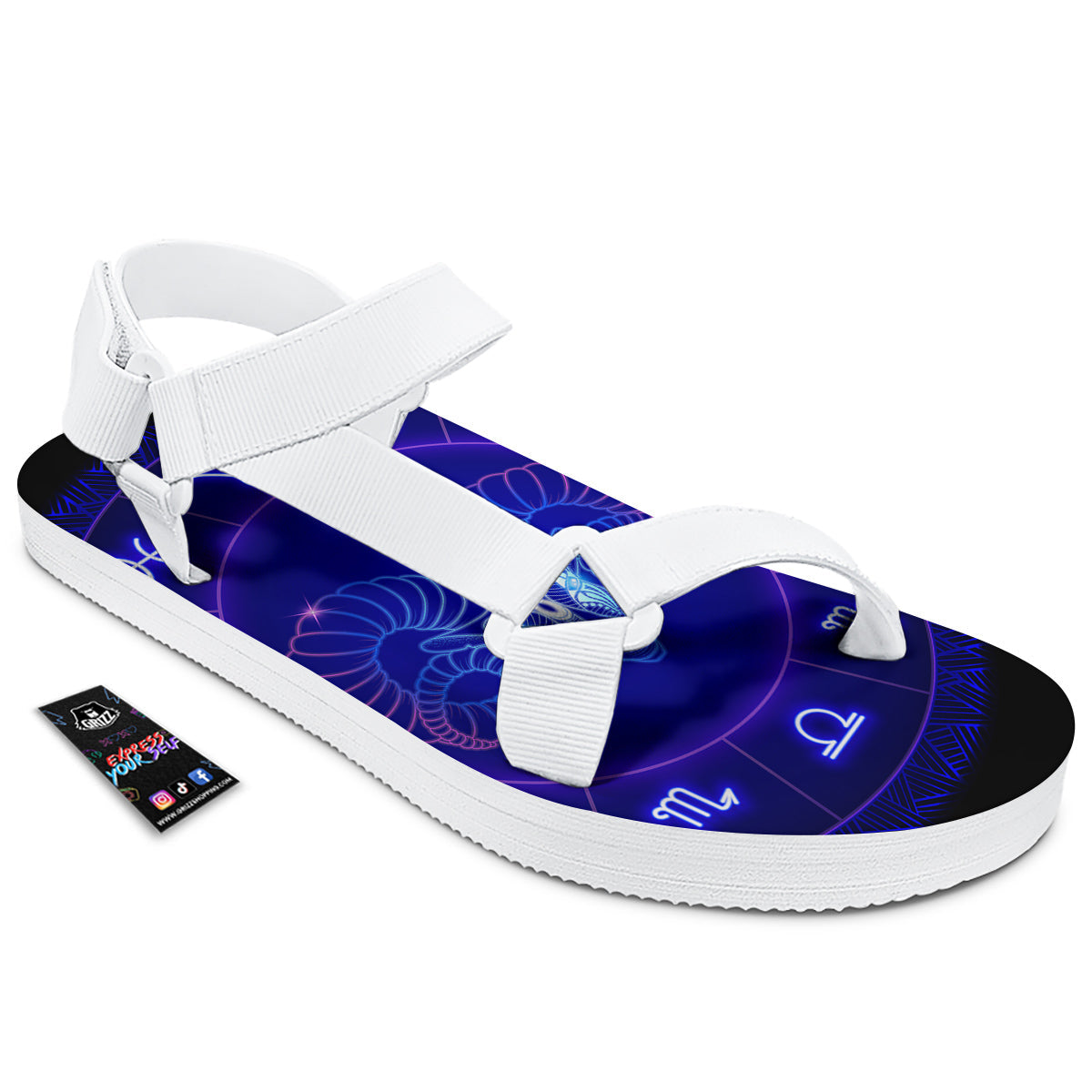 Zodiac Sign Dark Aries Print White Open Toe Sandals-grizzshop