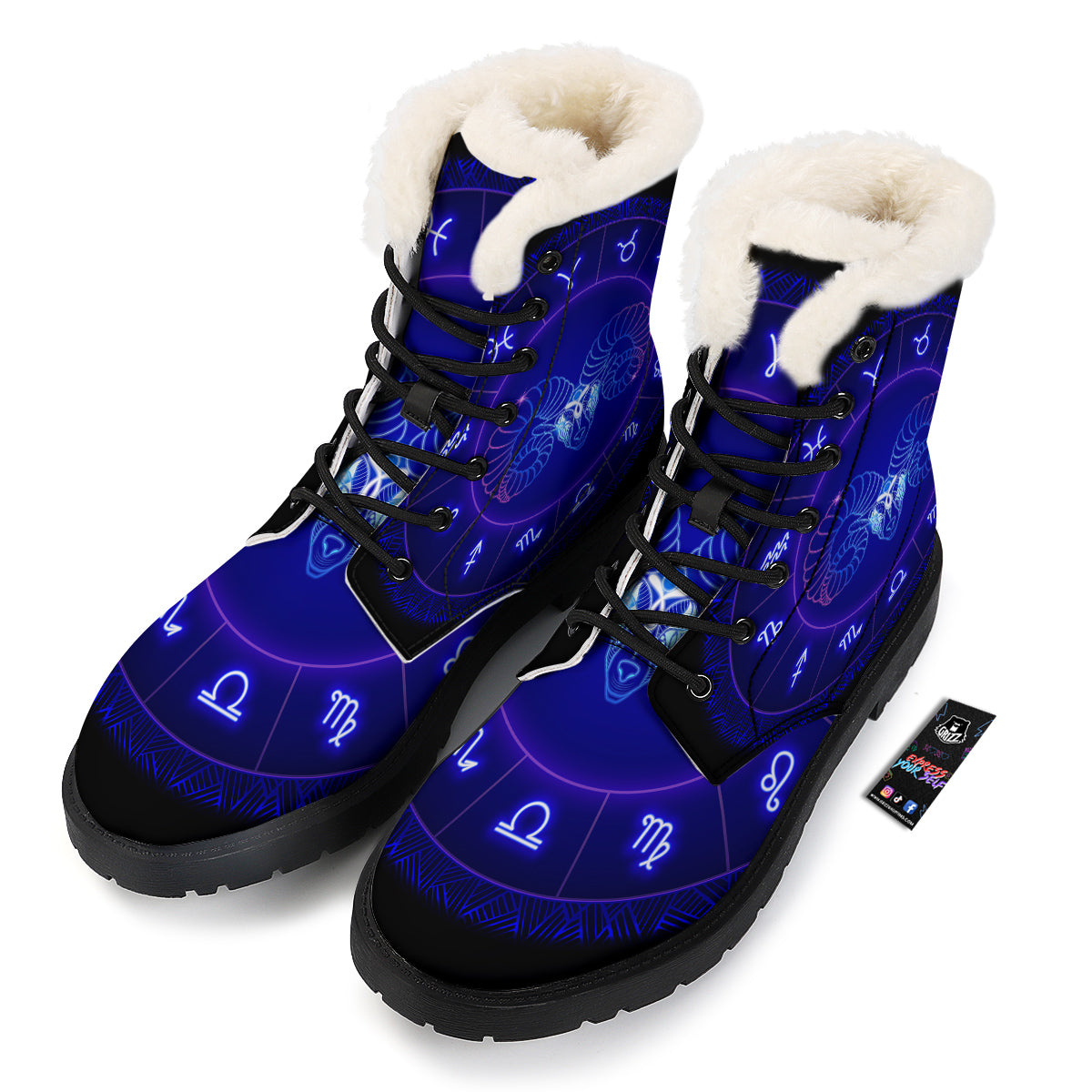 Zodiac Sign Dark Aries Print Winter Boots-grizzshop