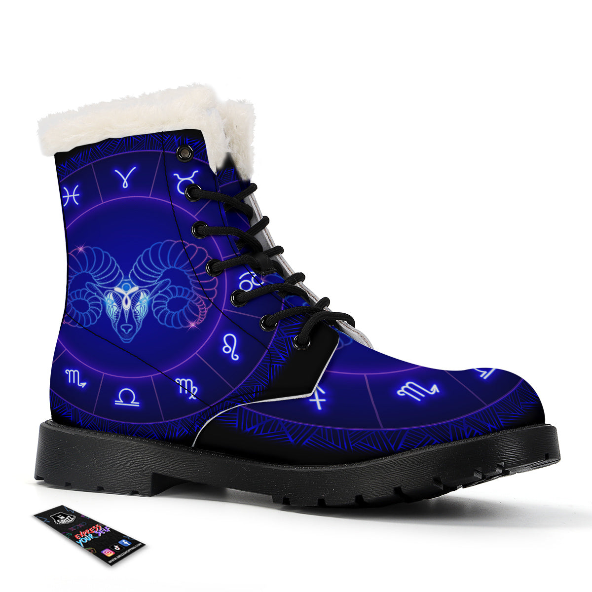 Zodiac Sign Dark Aries Print Winter Boots-grizzshop