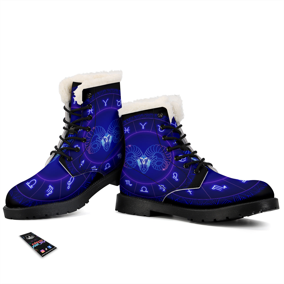 Zodiac Sign Dark Aries Print Winter Boots-grizzshop