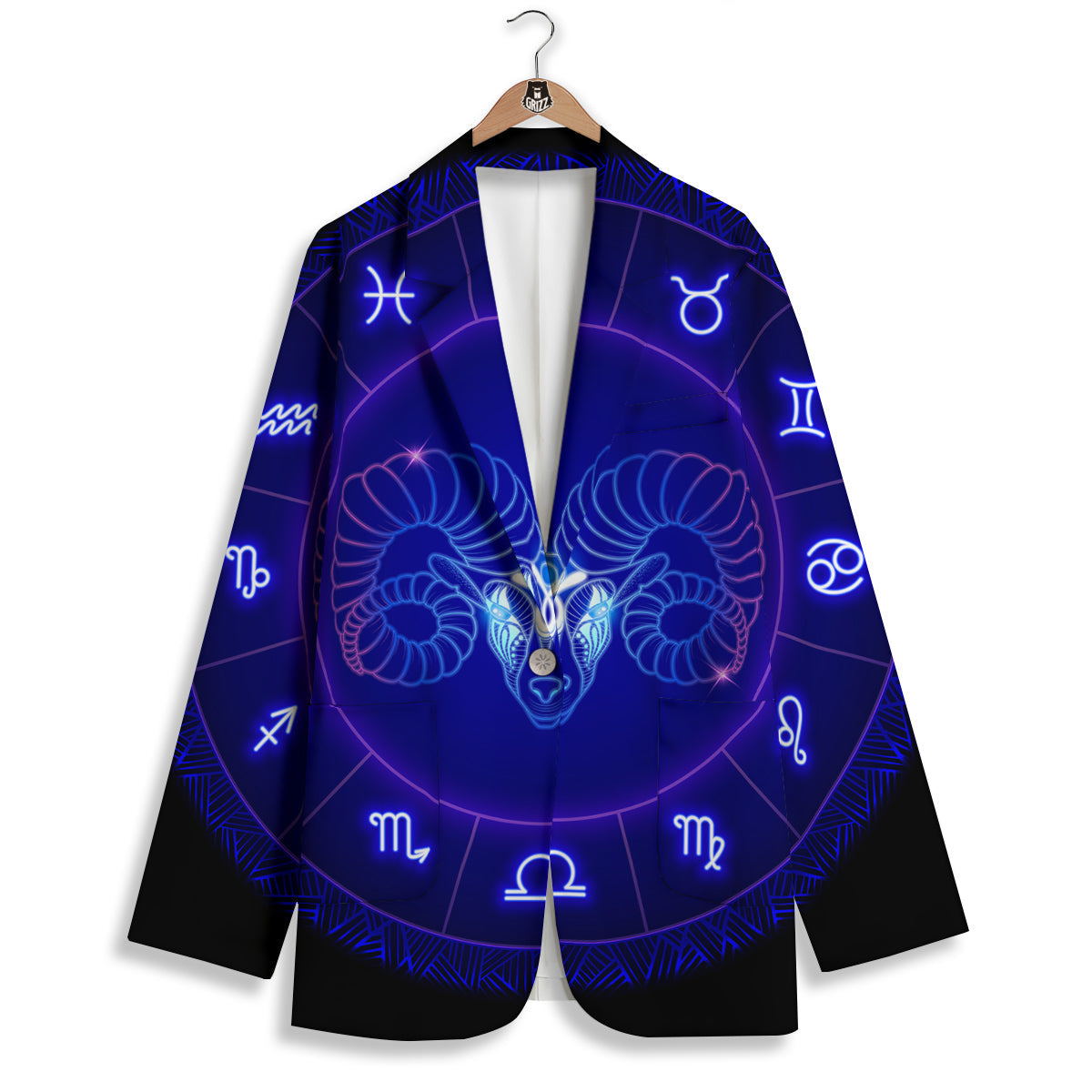 Zodiac Sign Dark Aries Print Women's Blazer-grizzshop