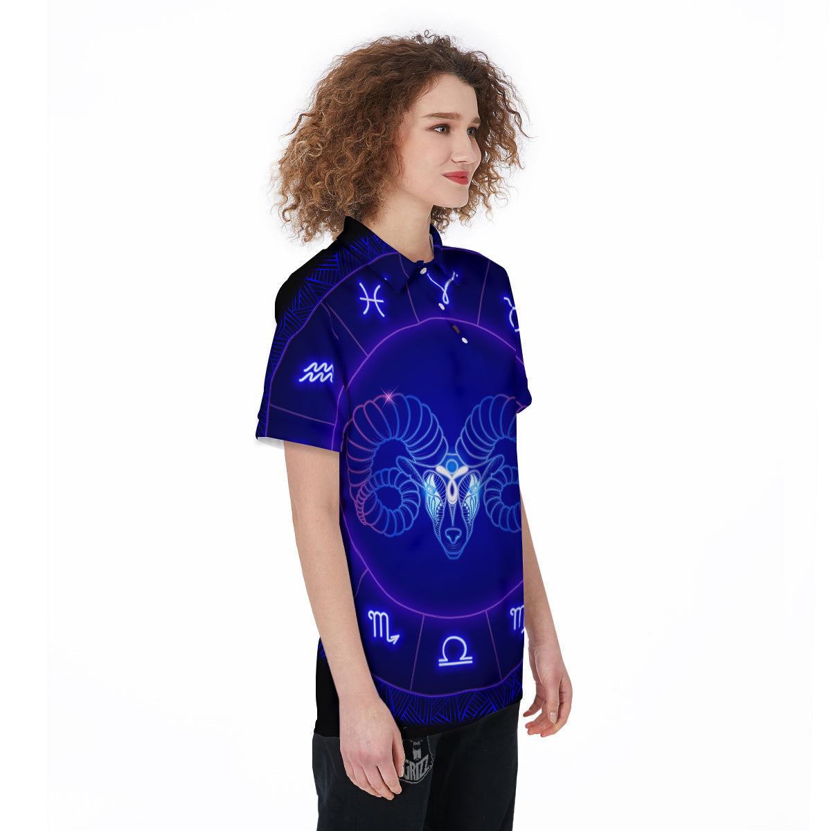 Zodiac Sign Dark Aries Print Women's Golf Shirts-grizzshop