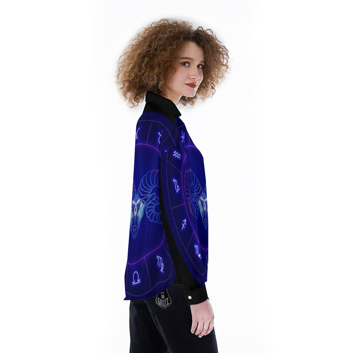 Zodiac Sign Dark Aries Print Women's Long Sleeve Shirts-grizzshop