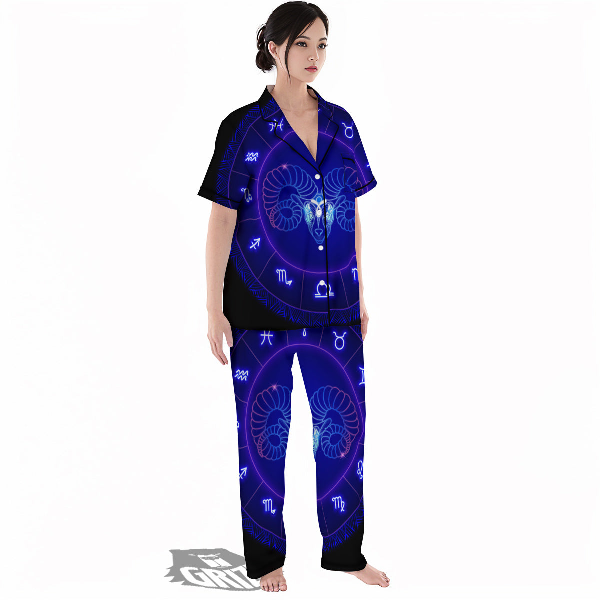 Zodiac Sign Dark Aries Print Women's Pajamas Set-grizzshop