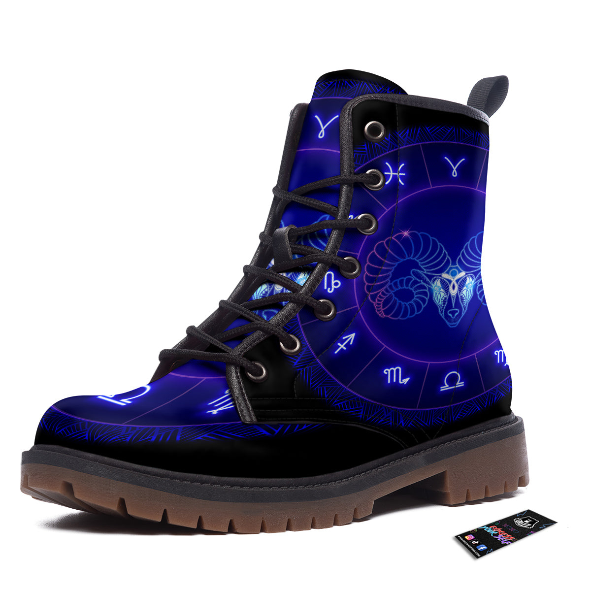 Zodiac Sign Dark Aries Print Work Boots-grizzshop
