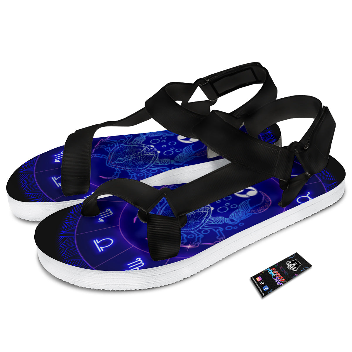 Zodiac Sign Dark Cancer Print Black Open Toe Sandals-grizzshop