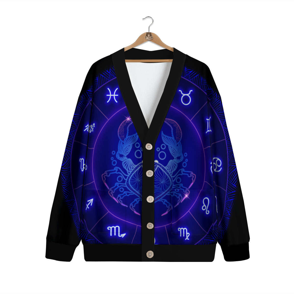 Zodiac Sign Dark Cancer Print Cardigan-grizzshop