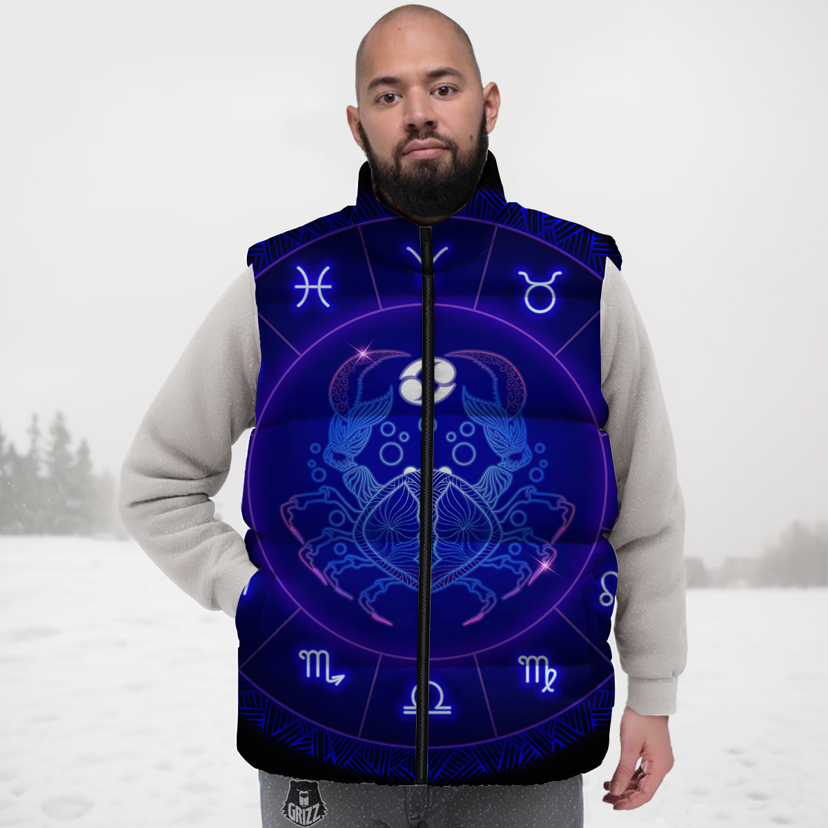 Zodiac Sign Dark Cancer Print Down Vest