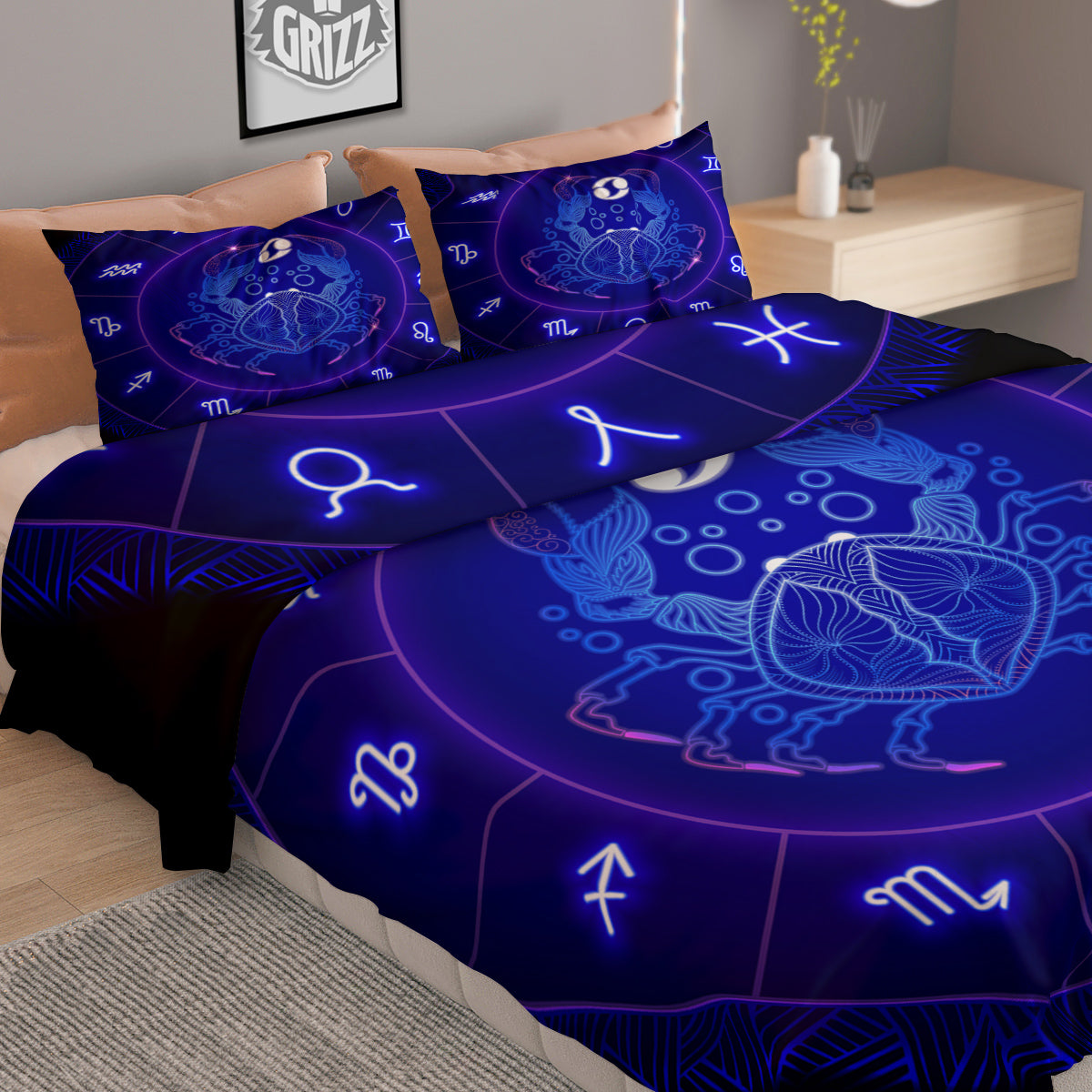 Zodiac Sign Dark Cancer Print Duvet Cover Bedding Set
