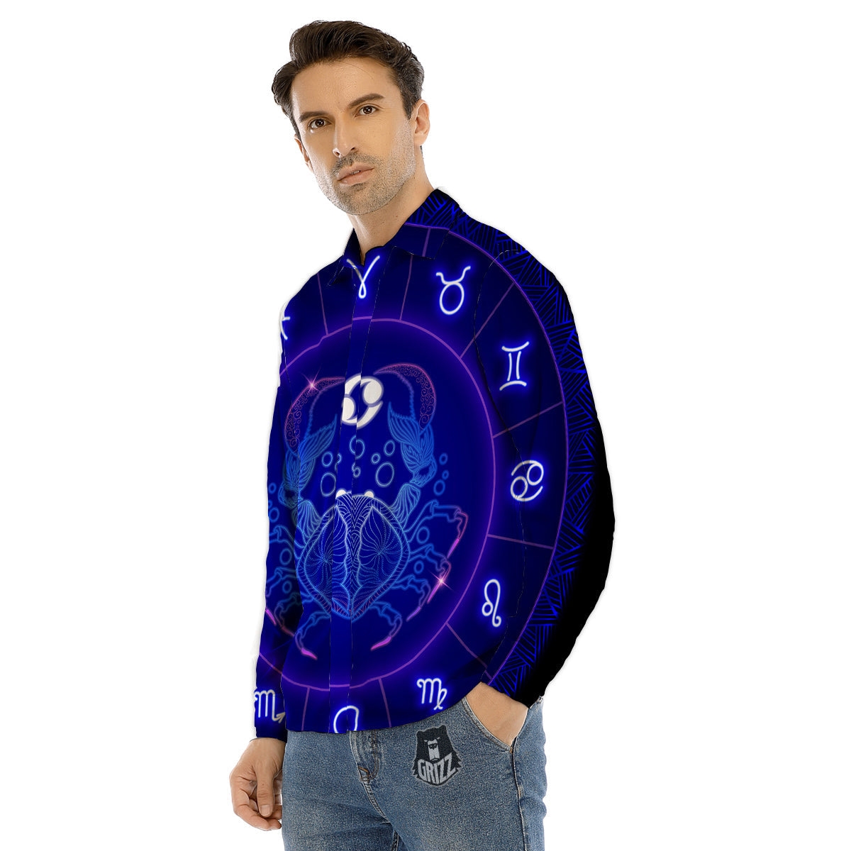 Zodiac Sign Dark Cancer Print Men's Dress Shirts-grizzshop