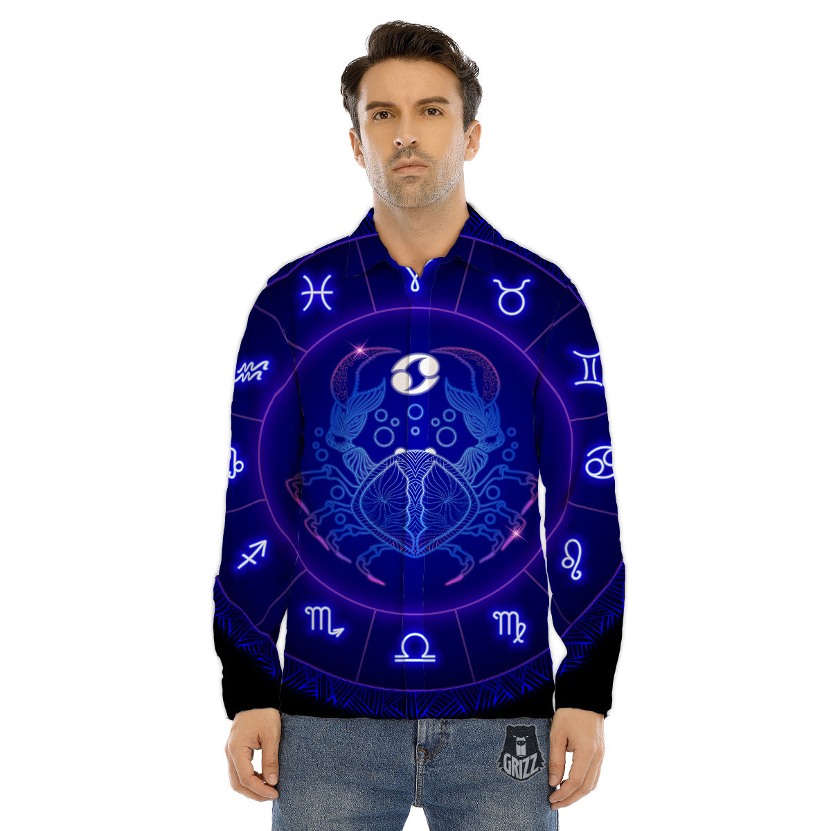 Zodiac Sign Dark Cancer Print Men's Dress Shirts-grizzshop