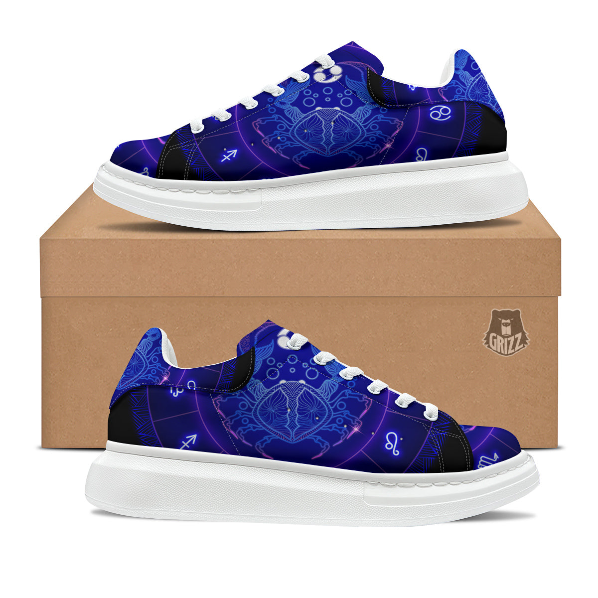 Zodiac Sign Dark Cancer Print Platform Shoes-grizzshop