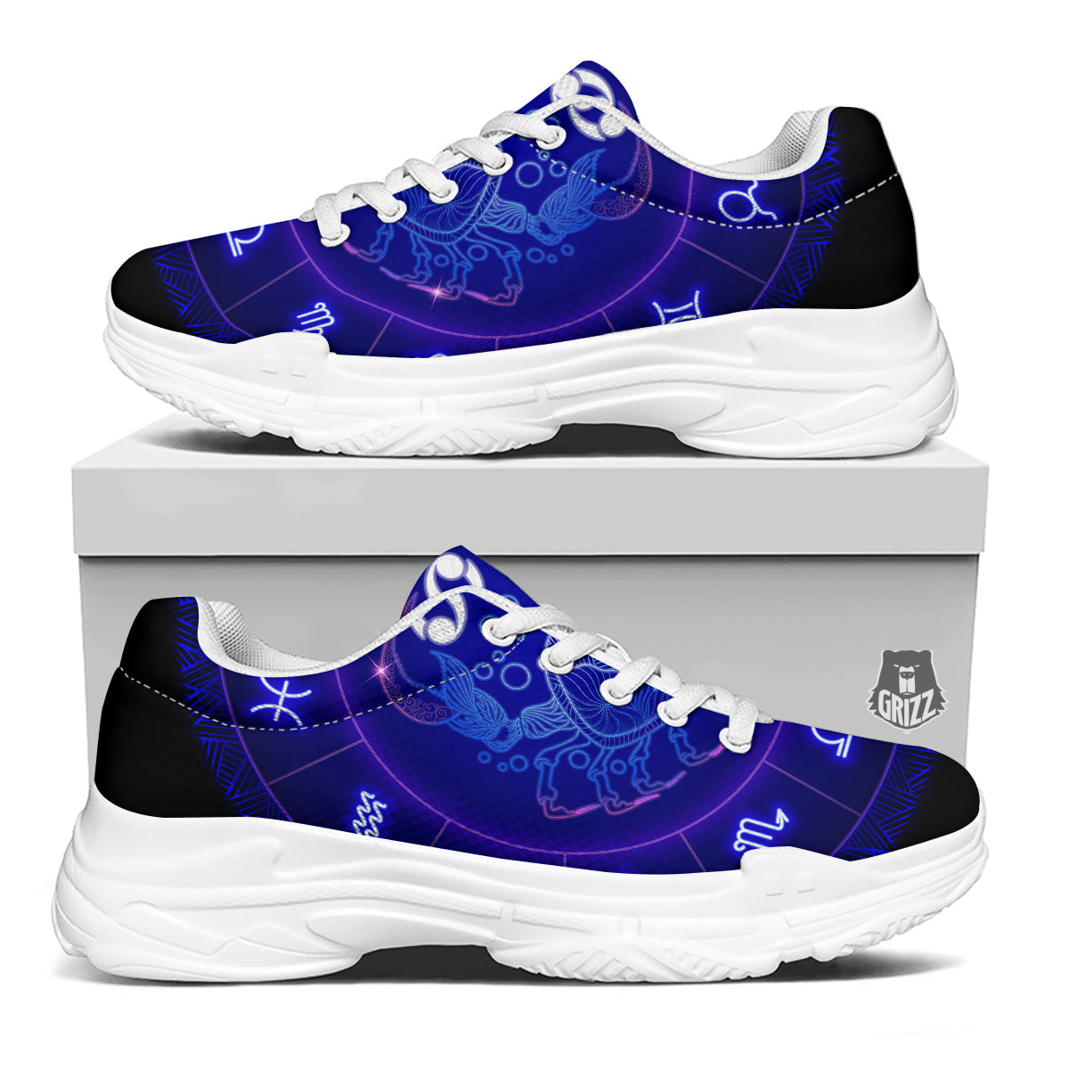 Zodiac Sign Dark Cancer Print White Chunky Shoes-grizzshop