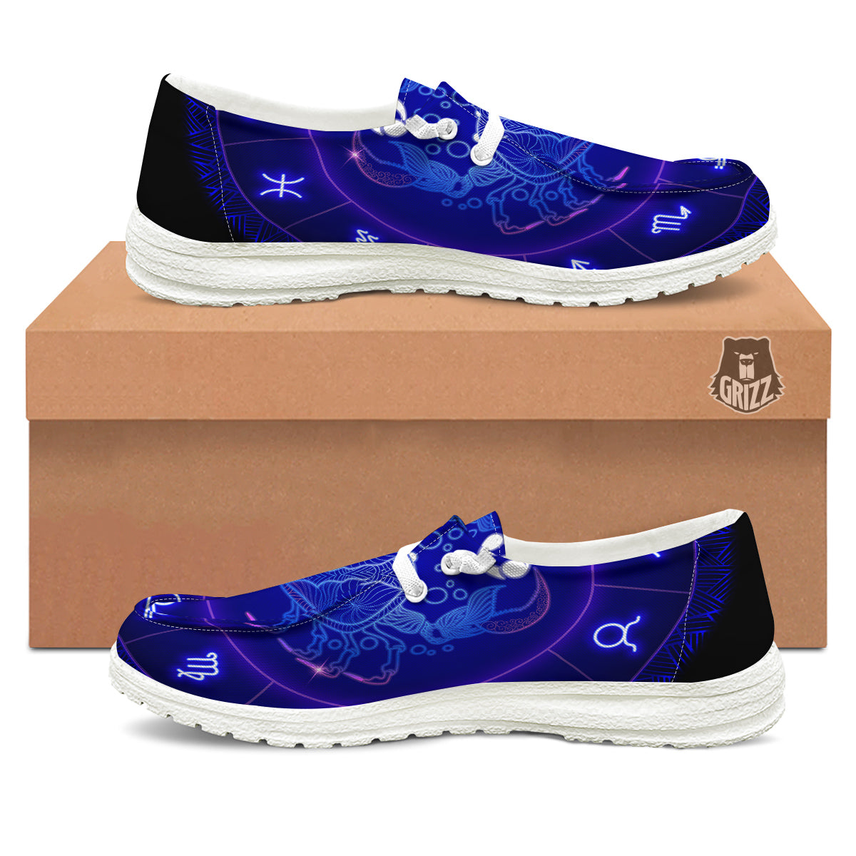 Zodiac Sign Dark Cancer Print White Loafers-grizzshop