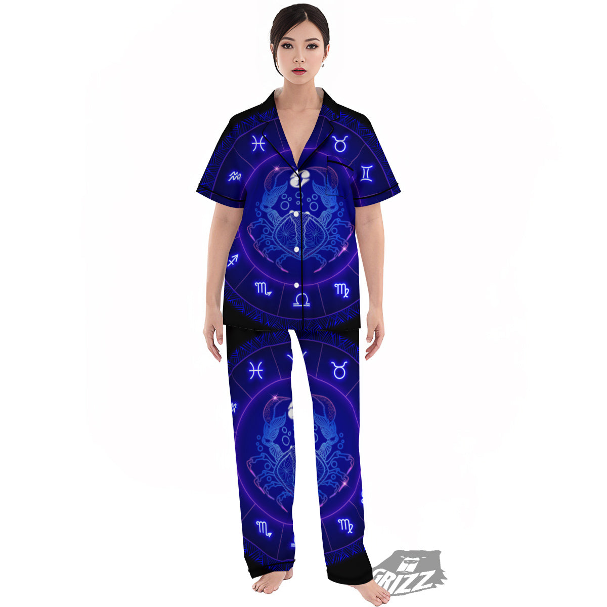 Zodiac Sign Dark Cancer Print Women's Pajamas Set-grizzshop