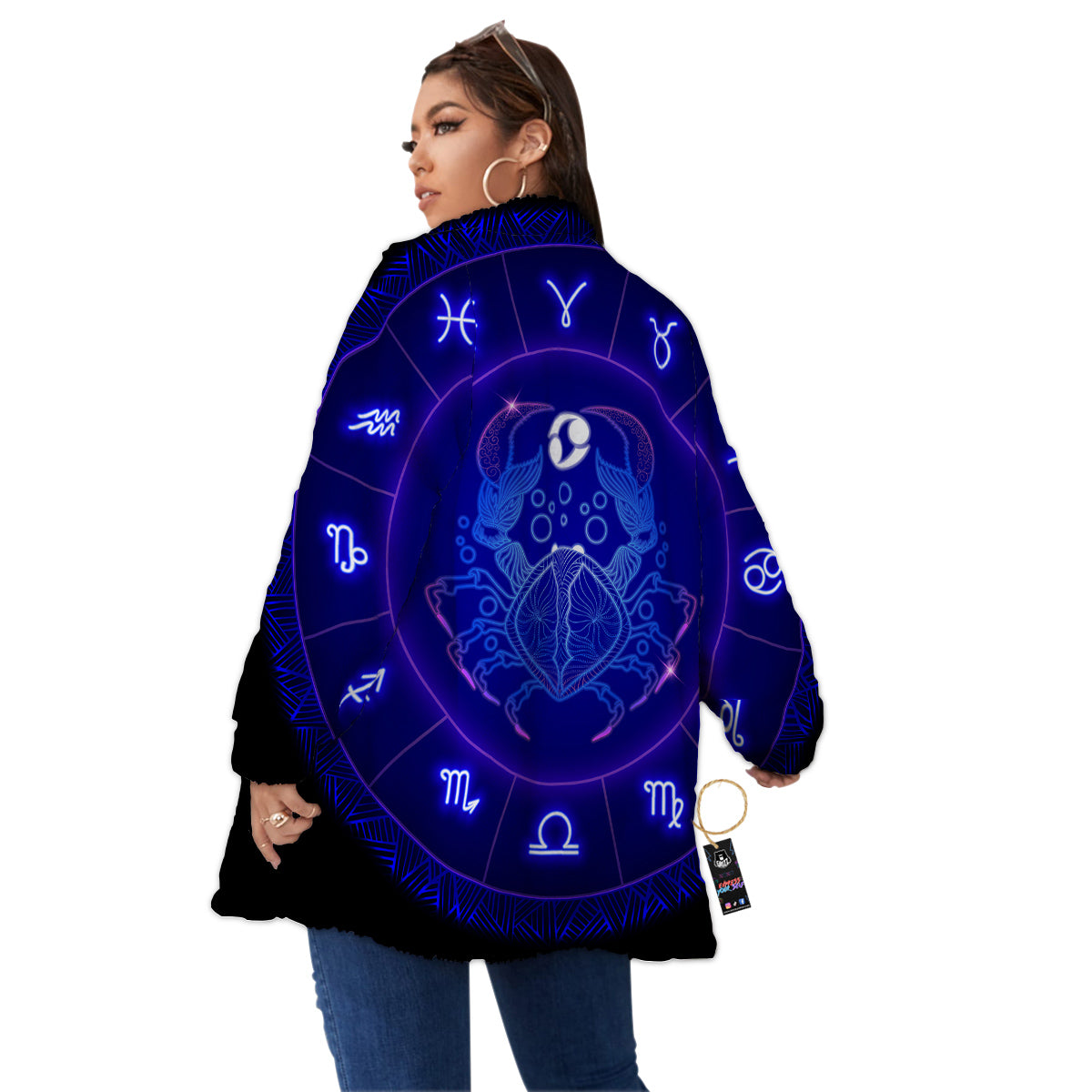 Zodiac Sign Dark Cancer Print Women's Sherpa Jacket-grizzshop