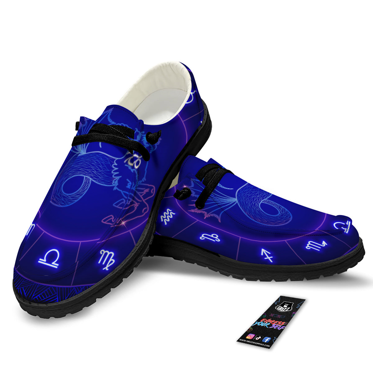 Zodiac Sign Dark Capricorn Print Black Loafers-grizzshop