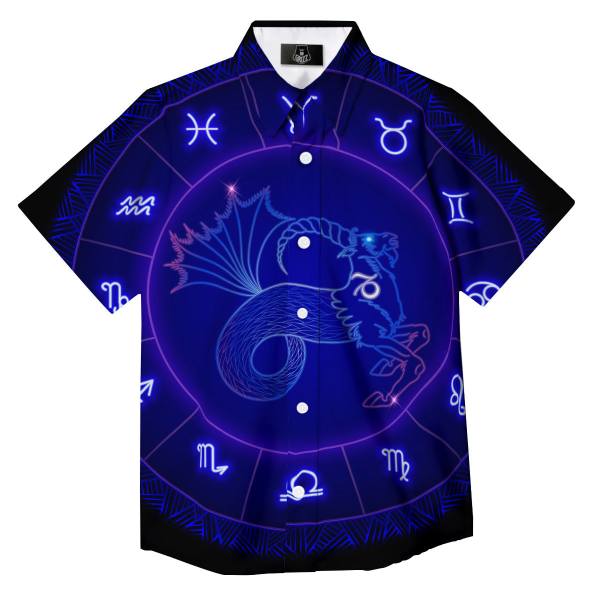 Zodiac Sign Dark Capricorn Print Button Up Shirt-grizzshop