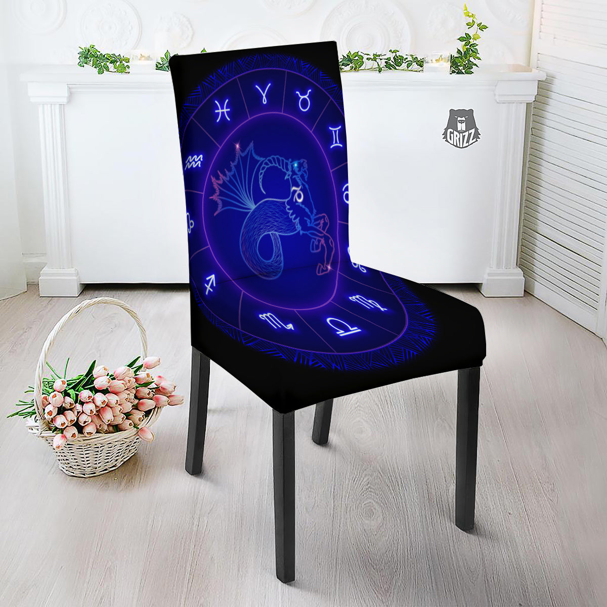 Zodiac Sign Dark Capricorn Print Dining Chair Slipcover-grizzshop