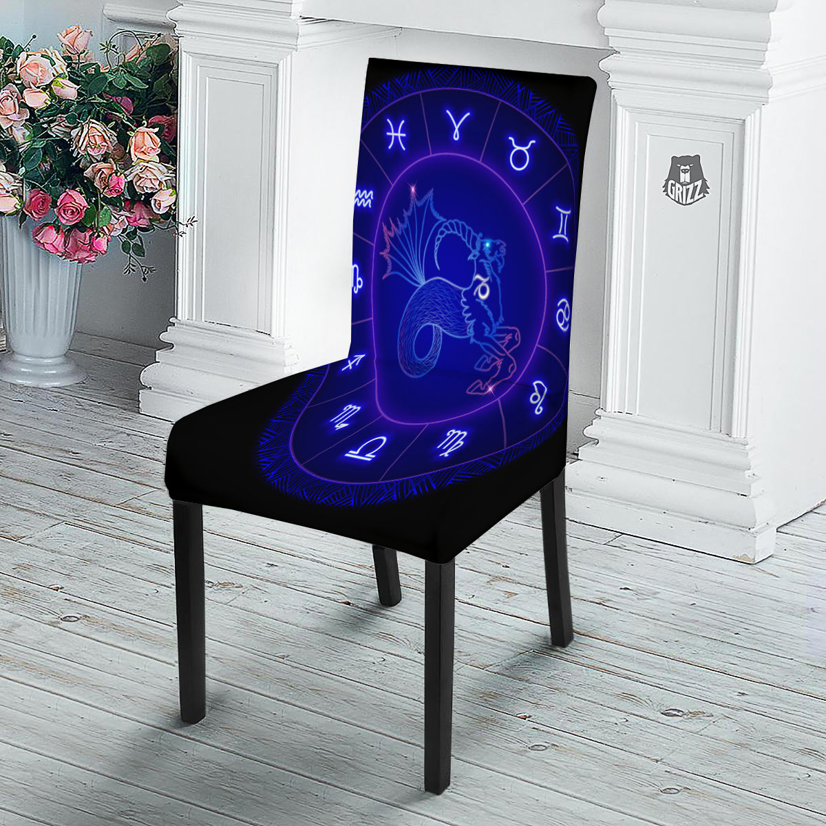 Zodiac Sign Dark Capricorn Print Dining Chair Slipcover-grizzshop