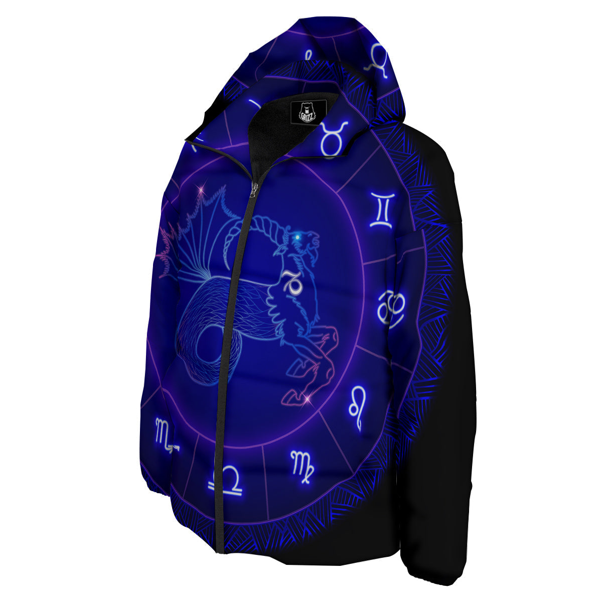 Zodiac Sign Dark Capricorn Print Down Jacket-grizzshop