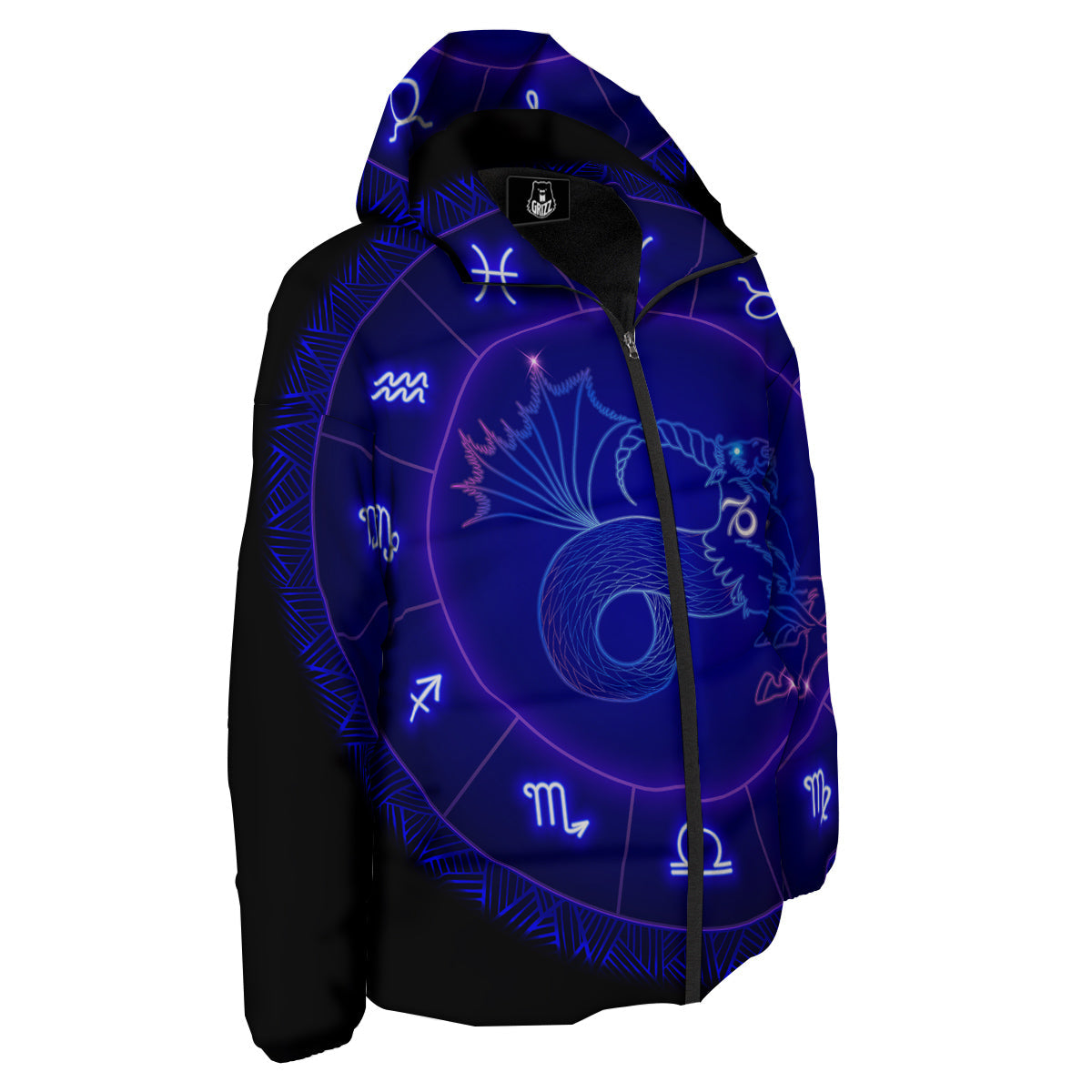 Zodiac Sign Dark Capricorn Print Down Jacket-grizzshop