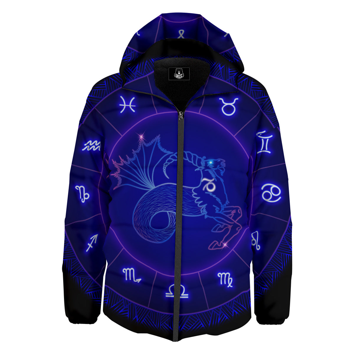 Zodiac Sign Dark Capricorn Print Down Jacket-grizzshop