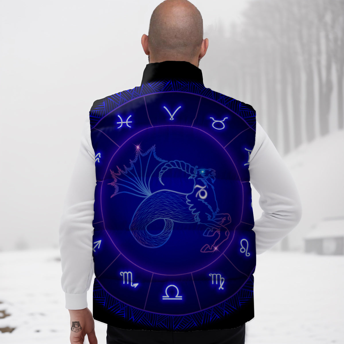 Zodiac Sign Dark Capricorn Print Down Vest