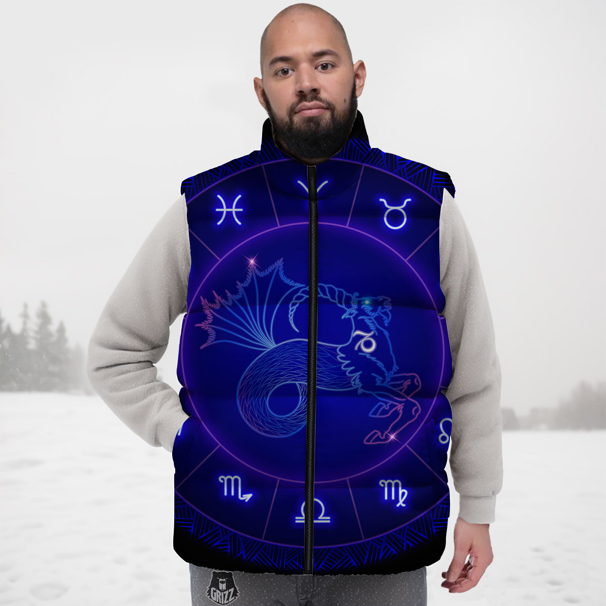 Zodiac Sign Dark Capricorn Print Down Vest