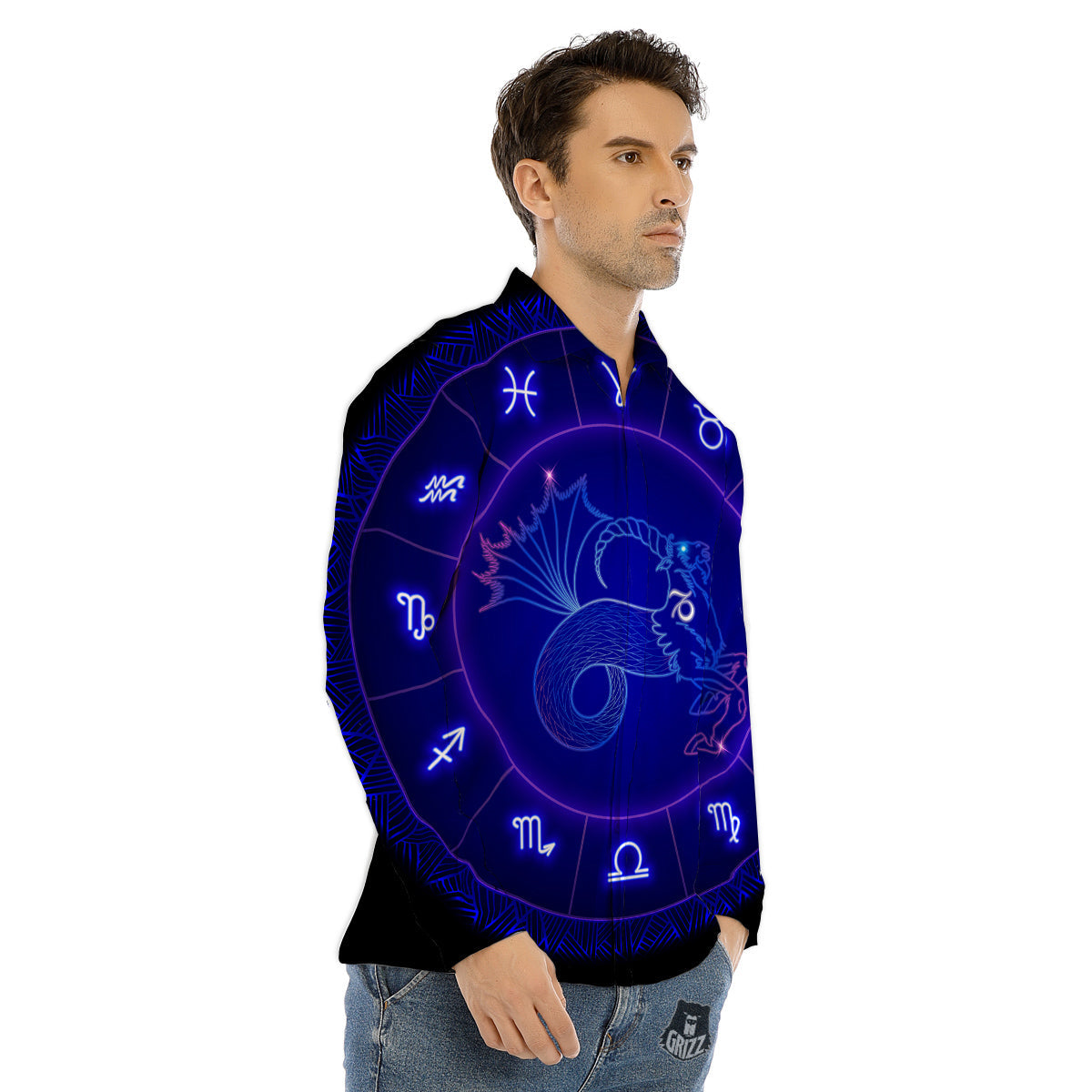 Zodiac Sign Dark Capricorn Print Men's Dress Shirts-grizzshop