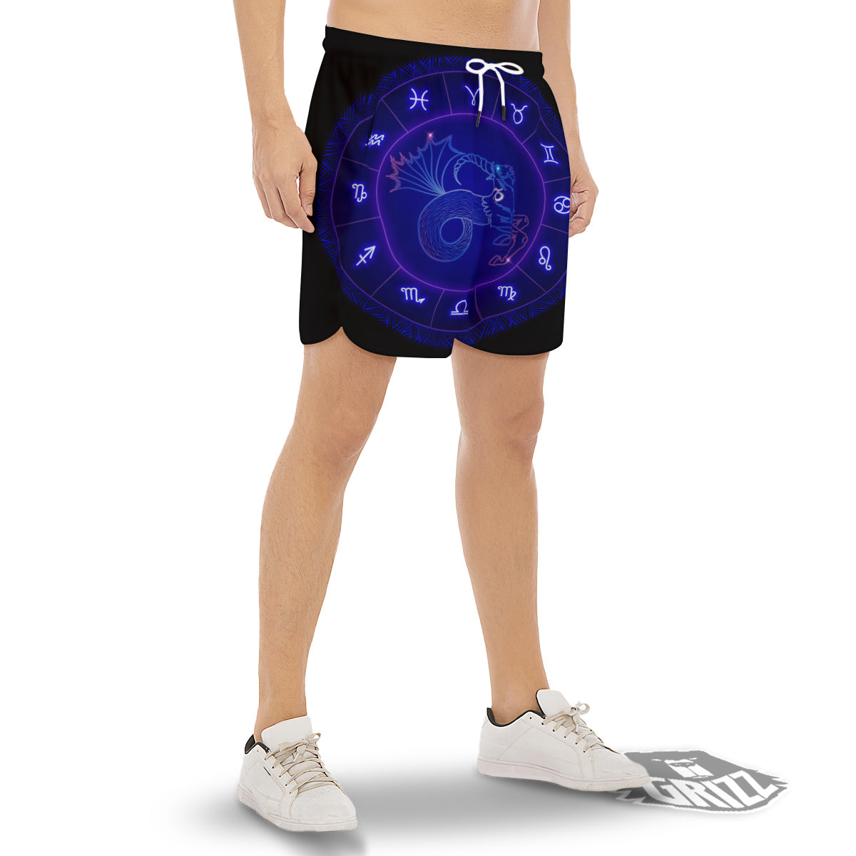 Zodiac Sign Dark Capricorn Print Men's Gym Shorts-grizzshop