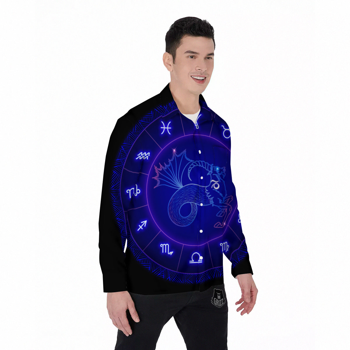 Zodiac Sign Dark Capricorn Print Men's Long Sleeve Shirts-grizzshop
