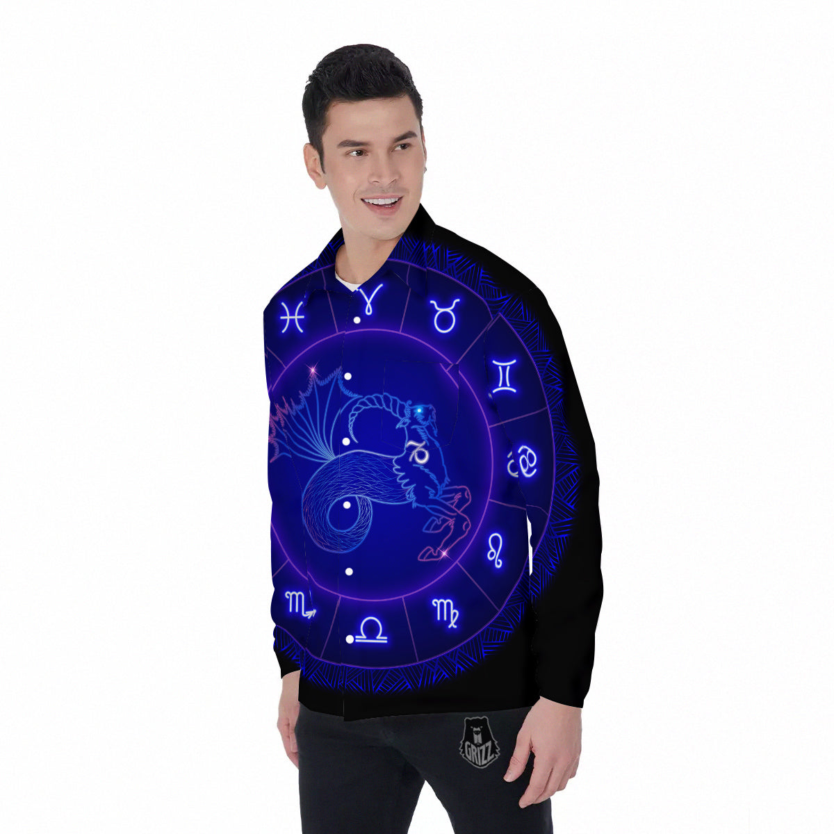 Zodiac Sign Dark Capricorn Print Men's Long Sleeve Shirts-grizzshop