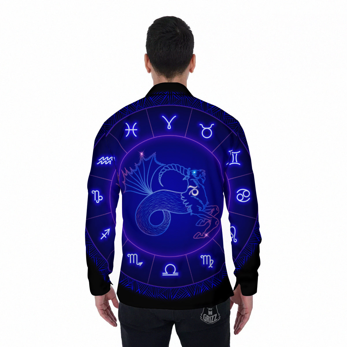 Zodiac Sign Dark Capricorn Print Men's Long Sleeve Shirts-grizzshop