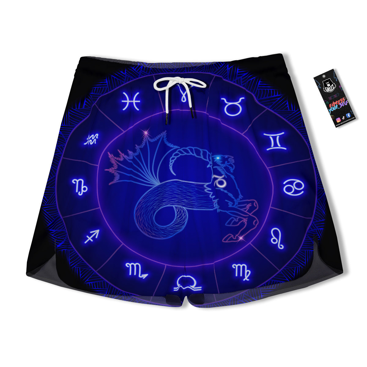 Zodiac Sign Dark Capricorn Print Men's Running Shorts-grizzshop