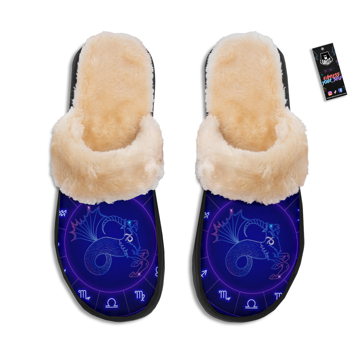 Zodiac Sign Dark Capricorn Print Slippers-grizzshop