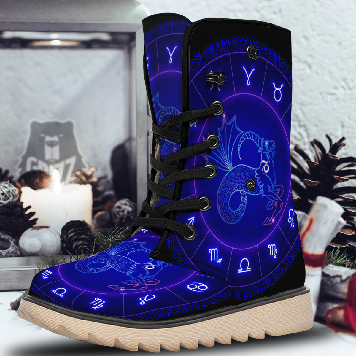 Zodiac Sign Dark Capricorn Print Snow Boots-grizzshop