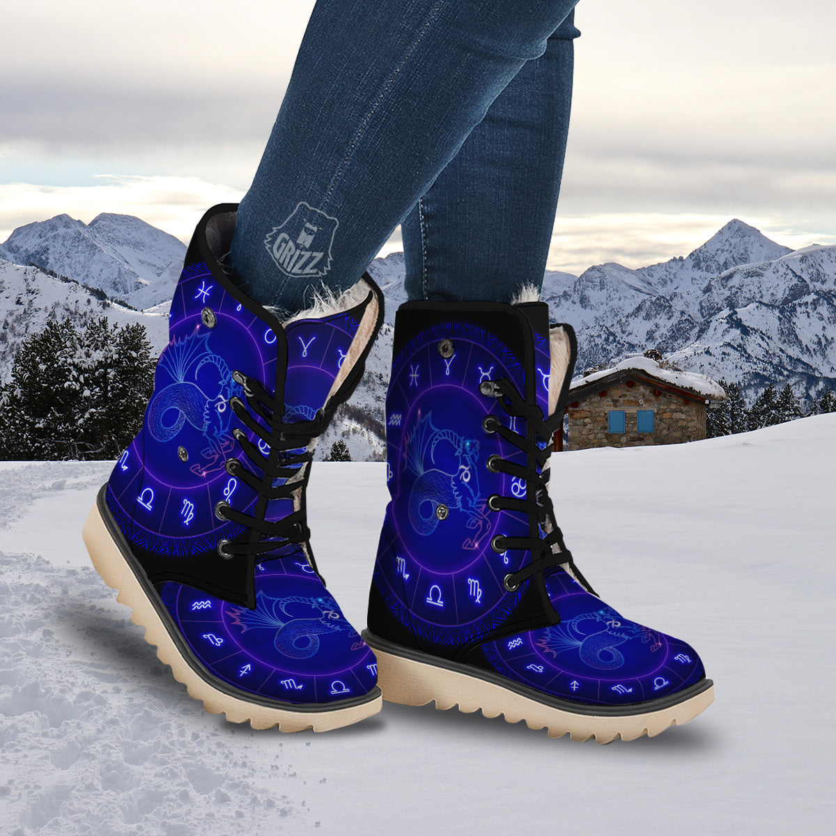 Zodiac Sign Dark Capricorn Print Snow Boots-grizzshop