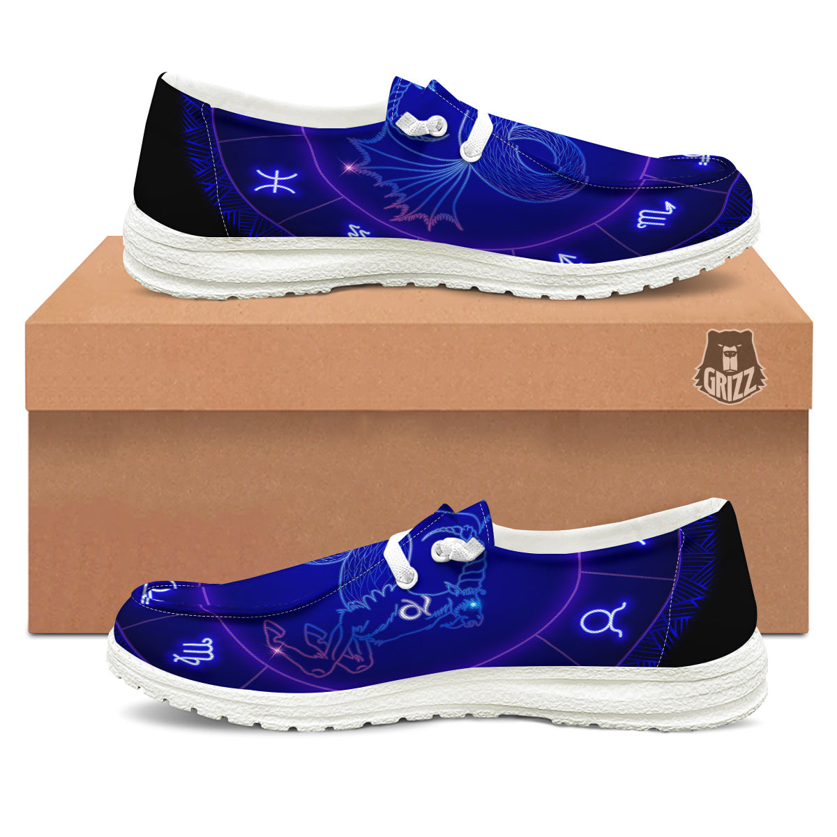 Zodiac Sign Dark Capricorn Print White Loafers-grizzshop