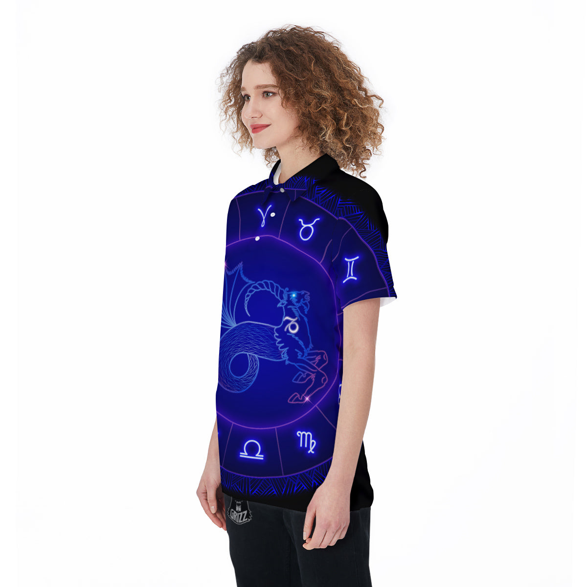 Zodiac Sign Dark Capricorn Print Women's Golf Shirts-grizzshop